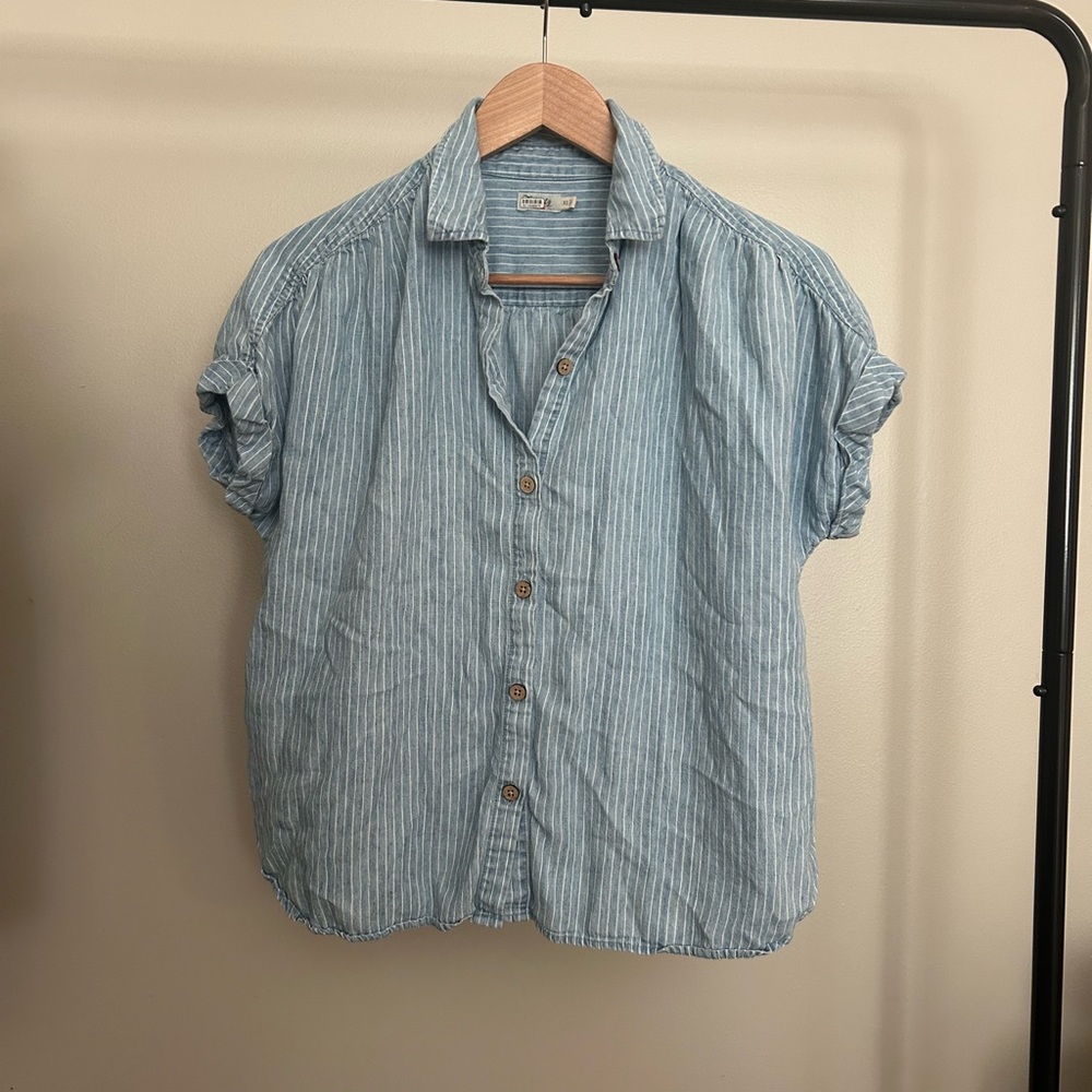 Vanity Sky Blue and White Striped Top